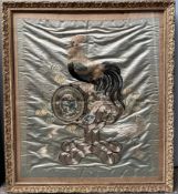 A Japanese silkwork picture of a cockerel,