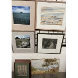 A Hamon A beach scene Watercolour Signed Together with framed photographs, fashion prints,