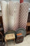 A Japanese table top cabinet together with an Italian inlaid musical table,