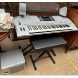 A Yamaha Tyros 2 Digital Workstation, together with a stool, stand and speakers (Sold as seen,
