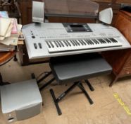 A Yamaha Tyros 2 Digital Workstation, together with a stool, stand and speakers (Sold as seen,