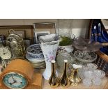 A picnic hamper together with an Aviakit helmet, glass dishes, Smiths mantle clock,