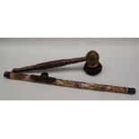 A Chinese brass opium pipe, with pierced and cast decoration,