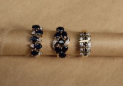 A 9ct gold sapphire and diamond ring set with five oval faceted sapphires and five round brilliant