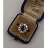 A sapphire and diamond cluster ring,