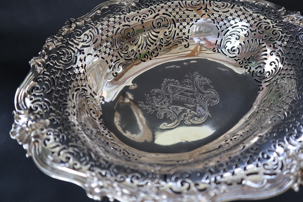 A George II silver cake basket, of pointed oval form, the border pierced with scrolls and leaves, - Image 3 of 8