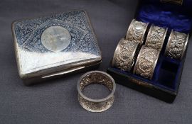A Thailand Sterling silver cigarette box of rectangular form, with Nielo decoration,