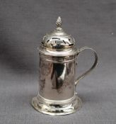 A Victorian Britannia standard silver pepperette / chocolate sprinkler in the form of a tankard,