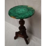 A late Victorian occasional table with a circular top decorated with malacite slivers,