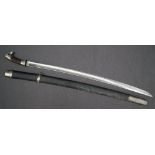 A Russian Cossack sabre (Shaska) with an 81cm curved fullered blade, double edged towards the point,
