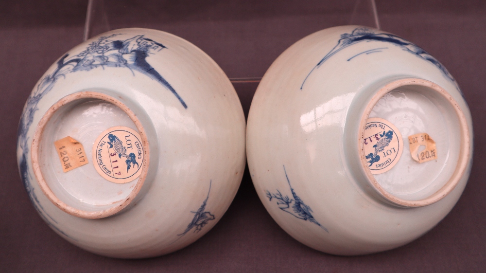 A set of five 18th century Chinese blue and white porcelain bowl decorated with a scholar on a - Image 3 of 8