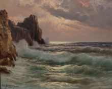 Michele Federico Rocky coastline off Capri Oil on canvas Signed 38.