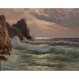 Michele Federico Rocky coastline off Capri Oil on canvas Signed 38.