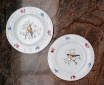 A pair of 19th century porcelain plates, with a floral and leaf moulded border,