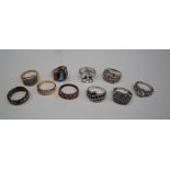 Ten assorted silver and silver gilt dress rings,