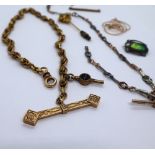 A 9ct gold Albert watch chain, together with a 9ct gold bar brooch,