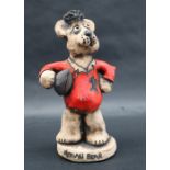 A John Hughes pottery Grogg of a Bear Rugby player in Welsh kit, No.