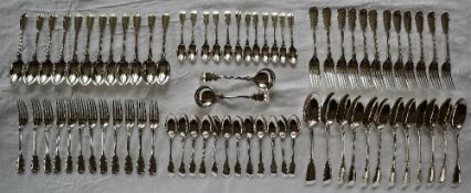 A canteen of silver Fiddle and Thread pattern flatware, Victorian to modern,