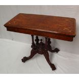 A late Victorian burr walnut card table,