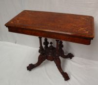 A late Victorian burr walnut card table,