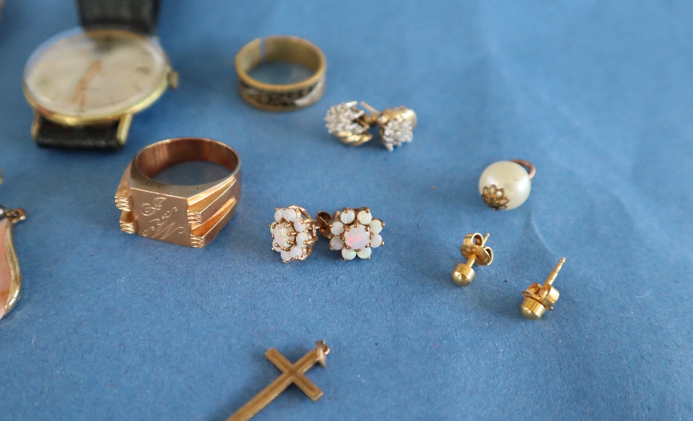 Assorted costume jewellery including rolled gold studs, brooches, pocket watch, wristwatches, - Image 4 of 4