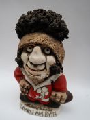 A John Hughes pottery Grogg of a Rugby player in Welsh kit, No.