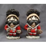 A Pair of John Hughes pottery Groggs "WRU Centenary 1880-1980" depicting a rugby player in Welsh