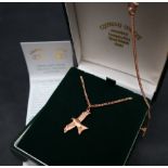 A 9ct Welsh gold Clogau red kite pendant, on a 9ct gold necklace, approximately 5.