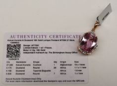 Gemporia - An 18ct gold Kolum Kunzite and diamond Lorique Pendant, set with a 27.