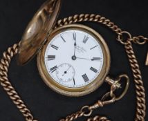 A 9ct yellow gold double Albert watch chain,