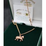 A 9ct Welsh gold Clogau horse pendant, on a 9ct gold necklace, approximately 5.