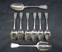 A set of six George IV silver fiddle pattern dessert spoons, London, 1825, William Chawner II,