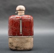 A George V silver, glass and leather hip flask, Sheffield, 1916, Mappin and Webb, 13.