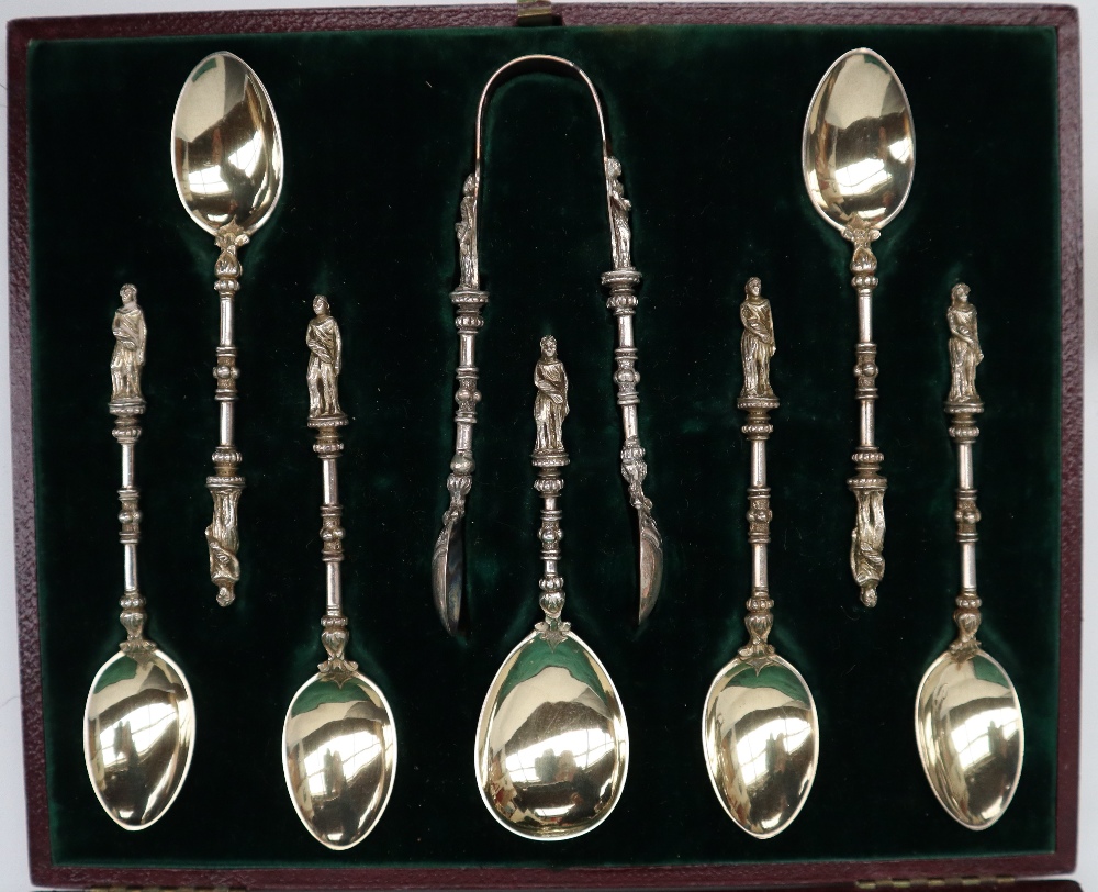 A set of six Victorian silver gilt apostle spoons and matching sugar nips and caddy spoon, London, - Image 2 of 7