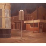 Harry Holland A Street Scene in Cardiff with Kings Carpets Beyond Oil on Canvas Signed 90 cms x 100