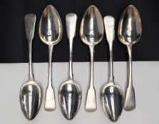 A set of six George IV silver dessert spoons, London, 1821,