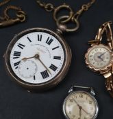 A silver open faced pocket watch,