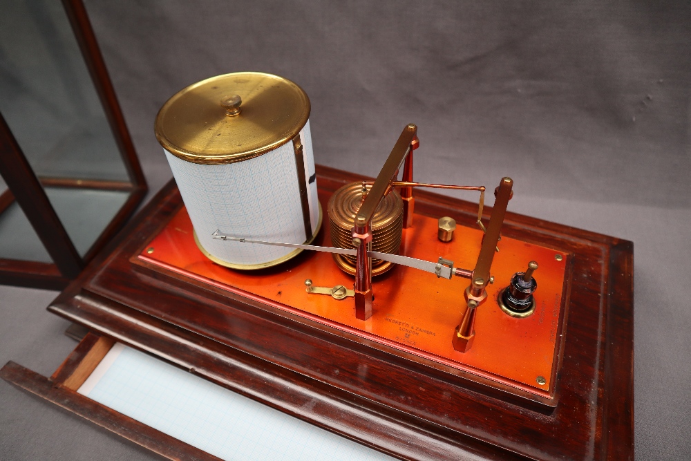 A Negretti and Zambra barograph, in a mahogany case with five bevelled glass panels, - Image 2 of 6