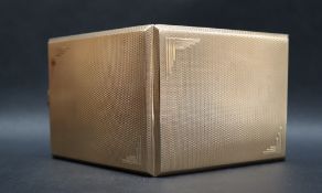 A George V 9ct gold cigarette case, of rectangular form with engine turned and line decoration,