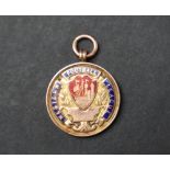 A 9ct yellow gold and enamel decorated football medallion of circular form,