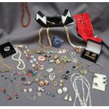 Assorted costume jewellery including bracelets, hat pins, earrings, brooches, necklaces, cufflinks,