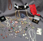 Assorted costume jewellery including bracelets, hat pins, earrings, brooches, necklaces, cufflinks,