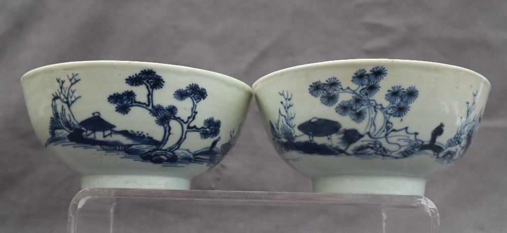 A set of five 18th century Chinese blue and white porcelain bowl decorated with a scholar on a - Image 5 of 8