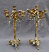 A pair of 19th century French ormolu candelabra, with six branches with leaf decoration,