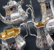 An early Victorian four piece silver tea service, of octagonal tapering form,