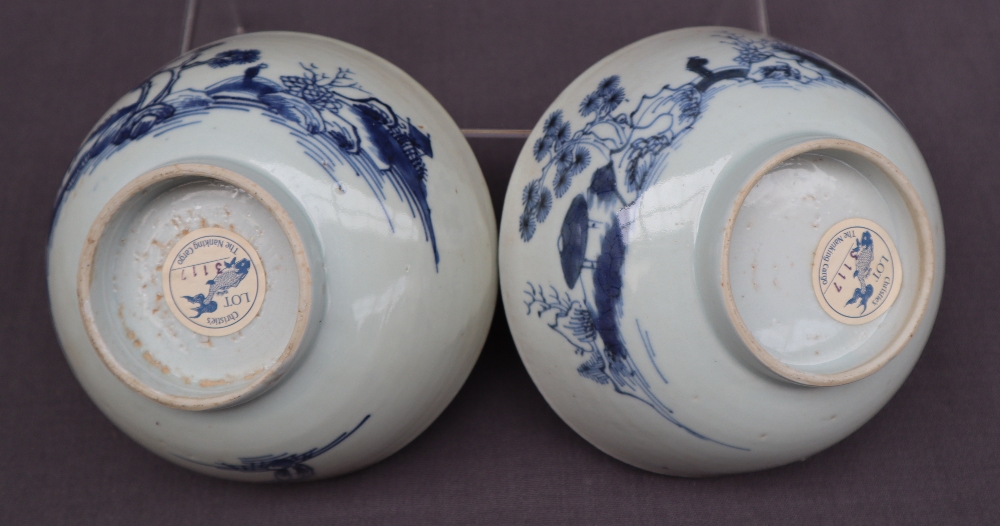 A set of five 18th century Chinese blue and white porcelain bowl decorated with a scholar on a - Image 7 of 8