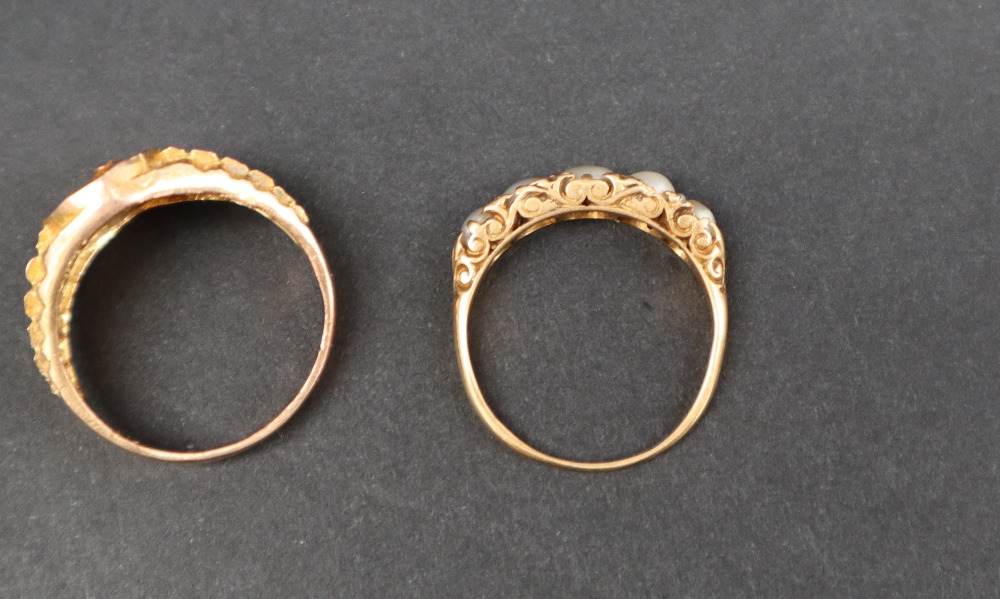 An 18ct gold ring set with five graduated half pearls, size P 1/2, approximately 3. - Image 2 of 4