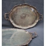 A pair of electroplated twin handled gallery trays decorated with beds and leaves,