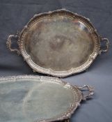 A pair of electroplated twin handled gallery trays decorated with beds and leaves,