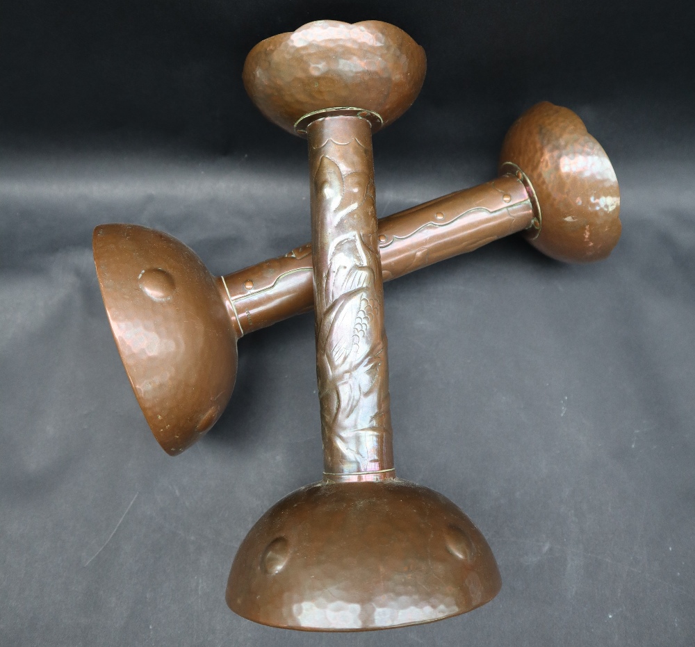 A pair of Newlyn copper candlesticks, with a flared top, - Image 2 of 4